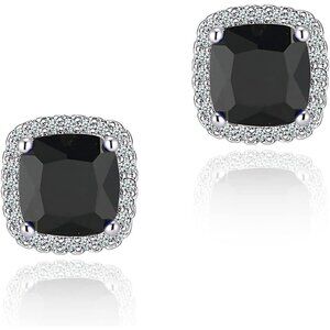 Women's Square Birthstone Cubic Zirconia Mall Dainty Black Elegant Earring